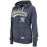 MLB New York Yankees Long Sleeve Full Zip French Terry Hoodie (Vintage Navy/Scoured Natural, Large)