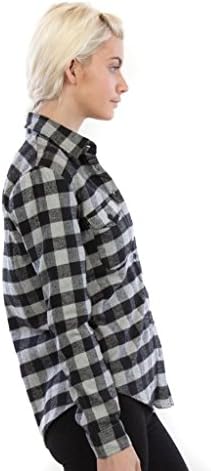 I Joah Womens Flannel Plaid Button Down L Black/Grey