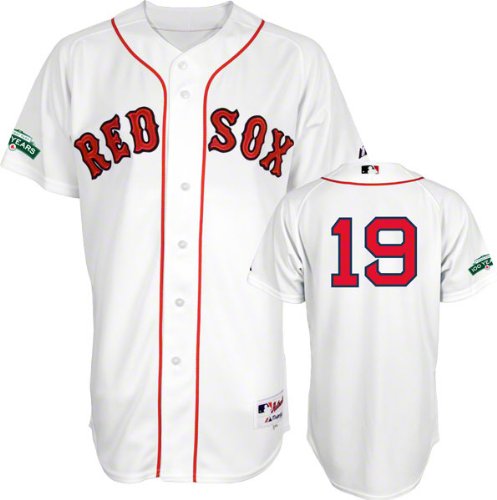 Josh Beckett Jersey: Boston Red Sox #19 Home White Authentic Jersey with Fenway Park 100th Year Anniversary Patch