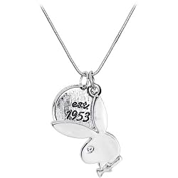 Licensed White Playboy Rhinestone Eye Bunny Necklace