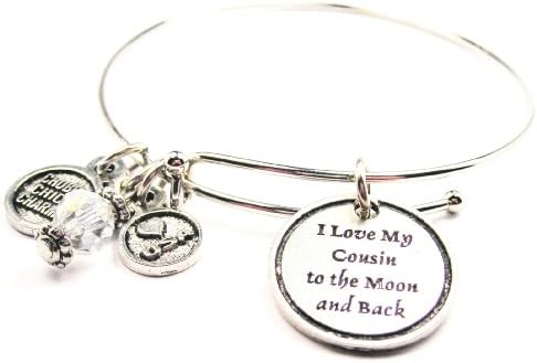 I Love My Cousin to the Moon and Back Adjustable Wire Bangle Charm Bracelet Single Stacker