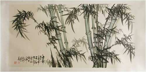 Chinese Sumi Art Brush Painting - Bamboo Grove, Light Green and Black - Watercolor Ink on Rice Paper