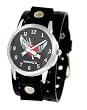 Nemesis # B923K Men's Black Leather Band with Round Heart Watch Case