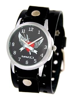 Nemesis # B923K Men's Sword Through the Flying Heart Wide Leather Cuff Watch