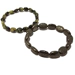 Magnetite Bracelet 09 Stretch Set of 2 w/ Pyrite Green Black Fools Gold Genuine Crystal Healing Stone Pair