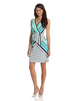 Hot Sale Donna Morgan Women's Mock Wrap Print Peplum Dress, Blue/Mint, 2
