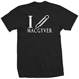 I PAPER CLIP MACGYVER tv show retro funny hero BW SHIRT
