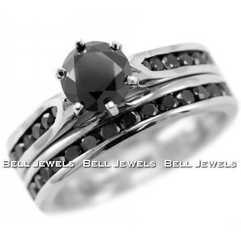 2.20ct AAA Black Damond Bridal Set Engagement Ring