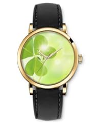 SPRAWL Aanalog Fashion Series Gold Ladies Watches of Genuine Black Leather Strap,Unique Wrist Watch for Women Girls Designed with Lucky Clover