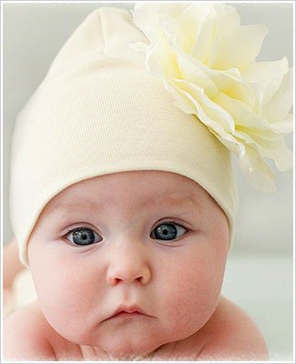 Z: Cream W/ Cream Rose Beanie Hat Baby (0m/18m)