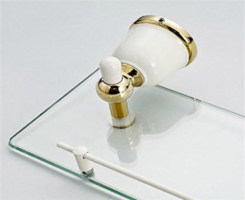 YIT Single Bathroom Glass Shelf with Two White+Gold Finish Brackets Brass made Toughened Safety Mounted Glass shelf