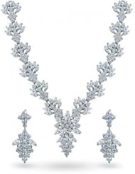 Bling Jewelry Marquise White Gold Plated CZ Floral Bridal Necklace Earrings Set