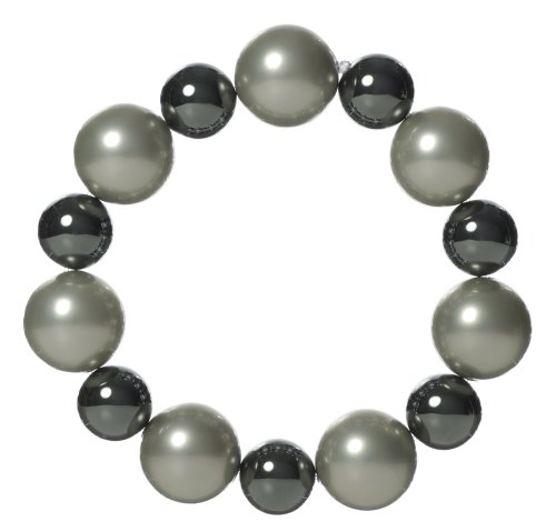 16mm Dyed Silver Grey Shell Beads and Hematite Stretch Bracelet, 8