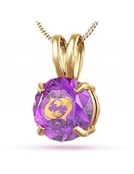 Gold Plated Pisces Necklace: Zodiac Necklace with Inscriptions of 24kt Gold on CZ