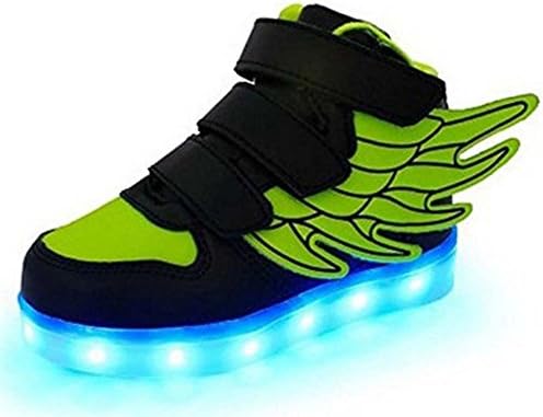 oppicong Popular Kid boy girl LED light up sneaker athletic wings shoe High Student dance Boot USB Charge Black Green10 M US Toddler
