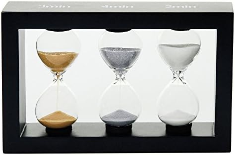 Tea Timer Coffee Timer Trio Measures 3, 4 and 5 Minutes with White, Silver and Gold Metallic Glass Micro Bead Sand