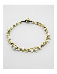 Cotton Waxed Thread Mother of Pearls Anklet In Brass