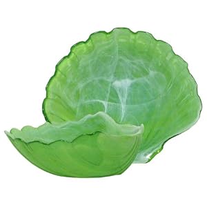 Colorful Recycled Art Glass Large Lime Green Scallop Bowl