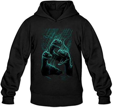 Hahw Cool Jurassic Park 4 Three T-Rex Hoodie for Men 100% Organic Cotton Black L