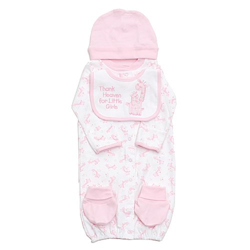 Newborn Baby Girls White Pink Giraffe 4pc Layette Set 0-6M