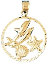 Dazzlers Solid 14 karats gold Dolphins, Shell and Starfish Charm Pendant Available in three colors from jewelsberry (weights: 2.3 grams only)