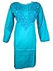 Designer Kurti Tunics Embroidered Cotton Blue Indian Kurta Tops Small