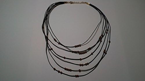 Black leather and gold colored hematite bead necklace