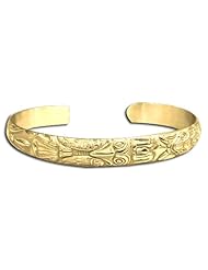 14K Yellow Gold Northwest Coast Native American Wide Totem Bracelet. Made in USA.
