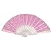 uxcell® Sequins Decor Flower Ribs Folding Hand Fan Pink White