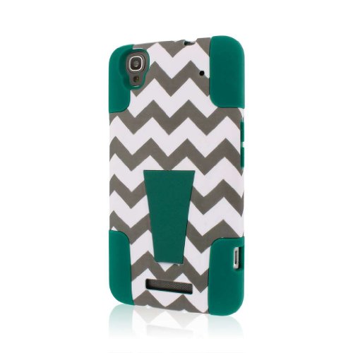 ZTE Boost Max Case (N9520), MPERO IMPACT X Series Dual Layered Tough Durable Shock Absorbing Silicone Polycarbonate Hybrid Kickstand Case for Boost Max [Perfect Fit & Precise Port Cut Outs] - Teal Chevron