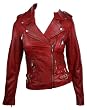 Damenjacke Echtleder Rot Bikerjacke Retro Kurz Ausschnitt