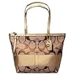 Coach Signature Stripe Bag Shopper Bag Purse Tote 13548 Gold