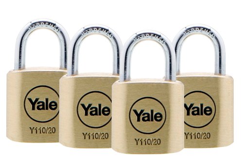 Yale Y110/20/111/4 Solid Brass Body Keyed Padlock, 4-Pack Keyed Alike, 3/4 Inch Wide