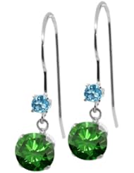1.26 Ct Round Green Diamond Swiss Blue Topaz 14K White Gold Earrings