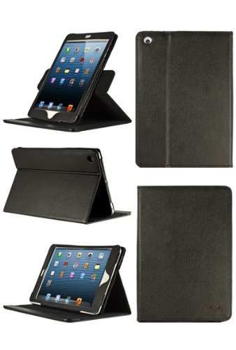 HHI 360 Dual-View Multi Angle Folio Case Cover for iPad mini - Black (Built-in magnet for sleep and wake feature) (Package include a HandHelditems Sketch Stylus Pen)