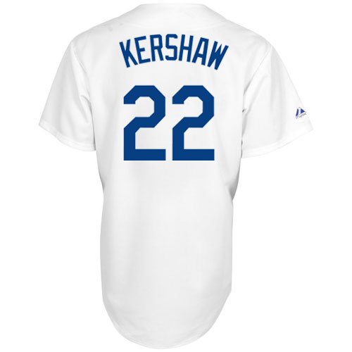 MLB Men's Los Angeles Dodgers Clayton Kershaw White Home Short Sleeve 6 Button Synthetic Replica Baseball Jersey Big & Tall Spring 2012  (White, XXX-Large)