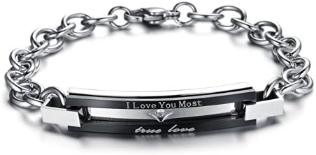 Geminis Fashion Jewelry Black Stainless Steel "I Love You Most,True Love" Men's Bracelet Bangle
