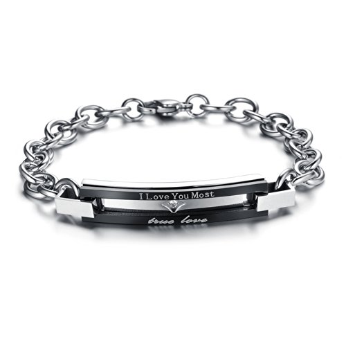 Geminis Fashion Jewelry Black Stainless Steel "I Love You Most,True Love" Men's Bracelet Bangle
