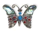 Nickel Free Sterling Silver Butterfly Marcasite Inlay Pin Brooch 28mm Long and 35mm Wide