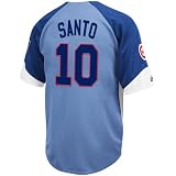 Majestic Chicago Cubs #10 Ron Santo Light Blue-Royal Blue Wheelhouse Cooperstown Player Baseball Jersey