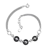 Bold and Beautiful: Sterling Silver Designer Inspired Woven Mesh Chain Bracelet with Onyx Buttons...