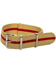 18mm Classic SS Nylon Striped Khaki / Red - Easily Interchangeable Replacement Military Watch Strap / Band - Fits All Watches!!!