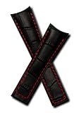 Black/Red Crocodile-style leather strap to fit TAG Heuer Grand Carrera models listed below