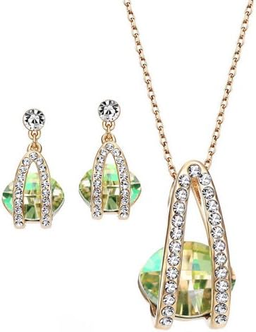 New Fashion Rose Gold Plated Crystal Made with Swarovsky Elements Necklace Earrings Set (Yellow)