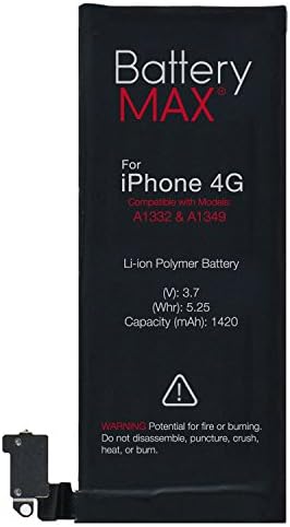 BatteryMAX - iPhone 4 - 3.7V 1420mAh Li-ion Replacement Battery, Free 8pcs Free Tools Kit Only & Free Screenprotector for Apple iPhone 4 - 4G 16G 32G Model A1332 & A1349 (check on the Back of your iPhone) + Free Screen Protector
