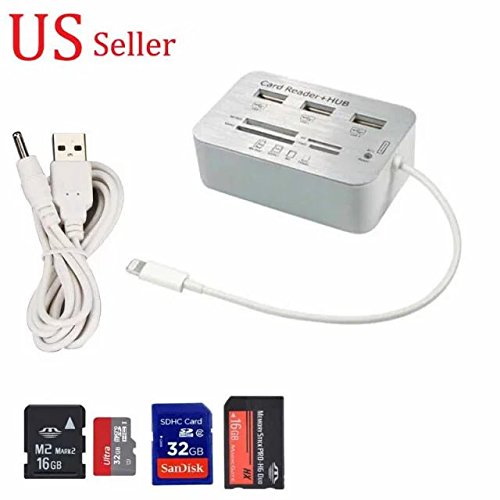 JahyShow® Card Reader Adapter+3-USB HUB Camera Connection Combo Kit for iPad 4/MINI/AIR/2