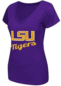 Ladies LSU Tigers Purple Tabloid V-Neck Tee Shirt by Colosseum (L=10-12)