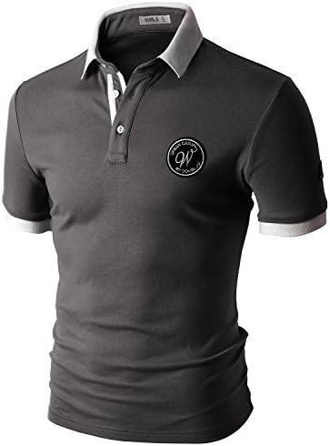 Doublju Mens Lightweight Canvas big size CHARCOALWHITE Polo Shirt,M