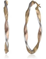 Duragold 14k Two-Tone Polished and Satin Oval Twisted Hoop Earrings