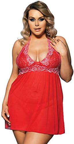 Sharelove Women Outfits Halter Lingerie Plus Nightwear Lace Babydoll (5X-Large, Red)
